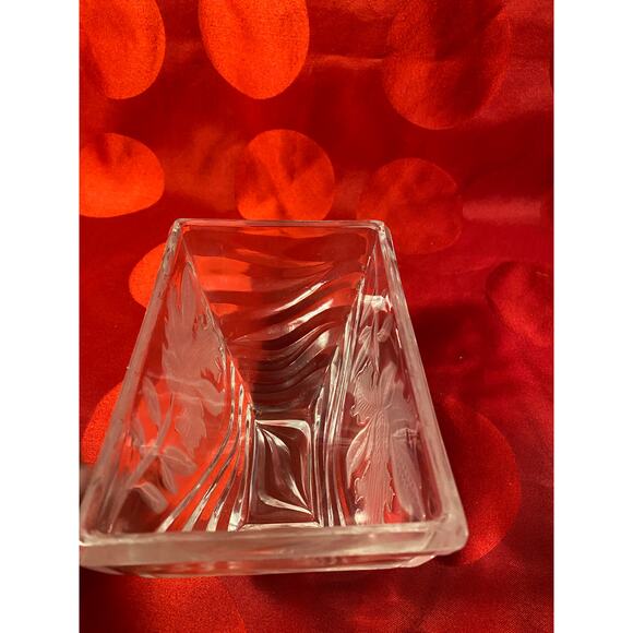 1989 FTDA Crystal Decorative Vase Candy Dish Bowl W. Germany etch leaf iris EUC - Picture 7 of 12